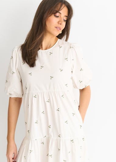 Gini London White Broderie Cotton Smock Midi Dress