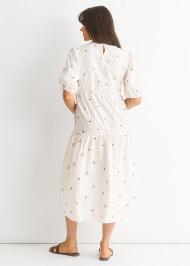 Gini London White Broderie Cotton Smock Midi Dress
