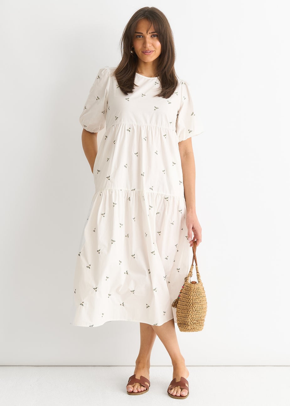 Gini London White Broderie Cotton Smock Midi Dress