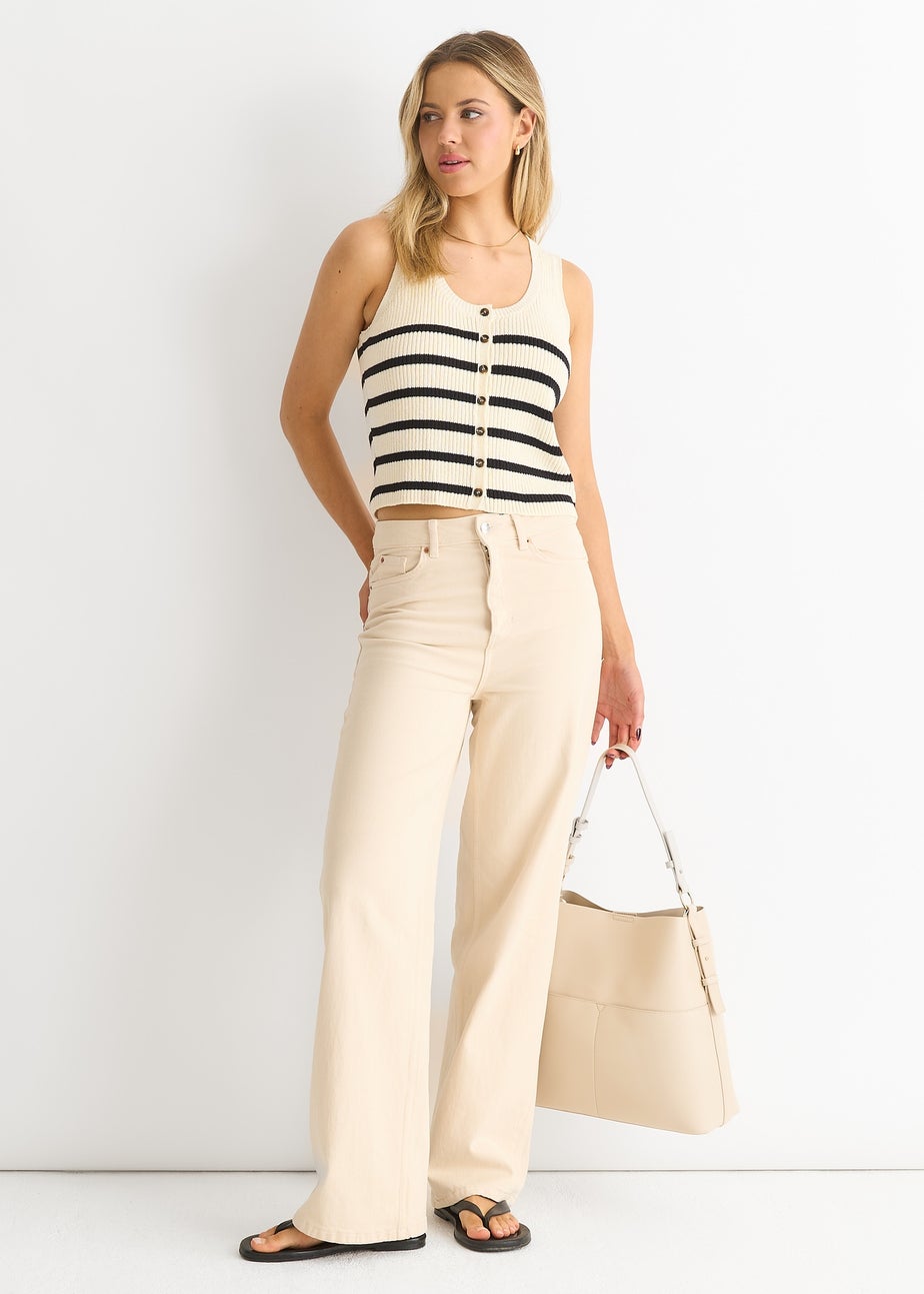 Gini London White Mono Stripe Knit Waist Coat Vest