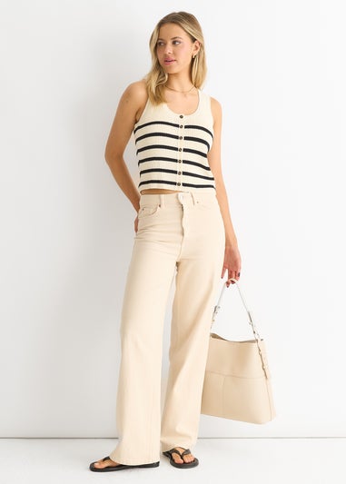 Gini London White Mono Stripe Knit Waist Coat Vest