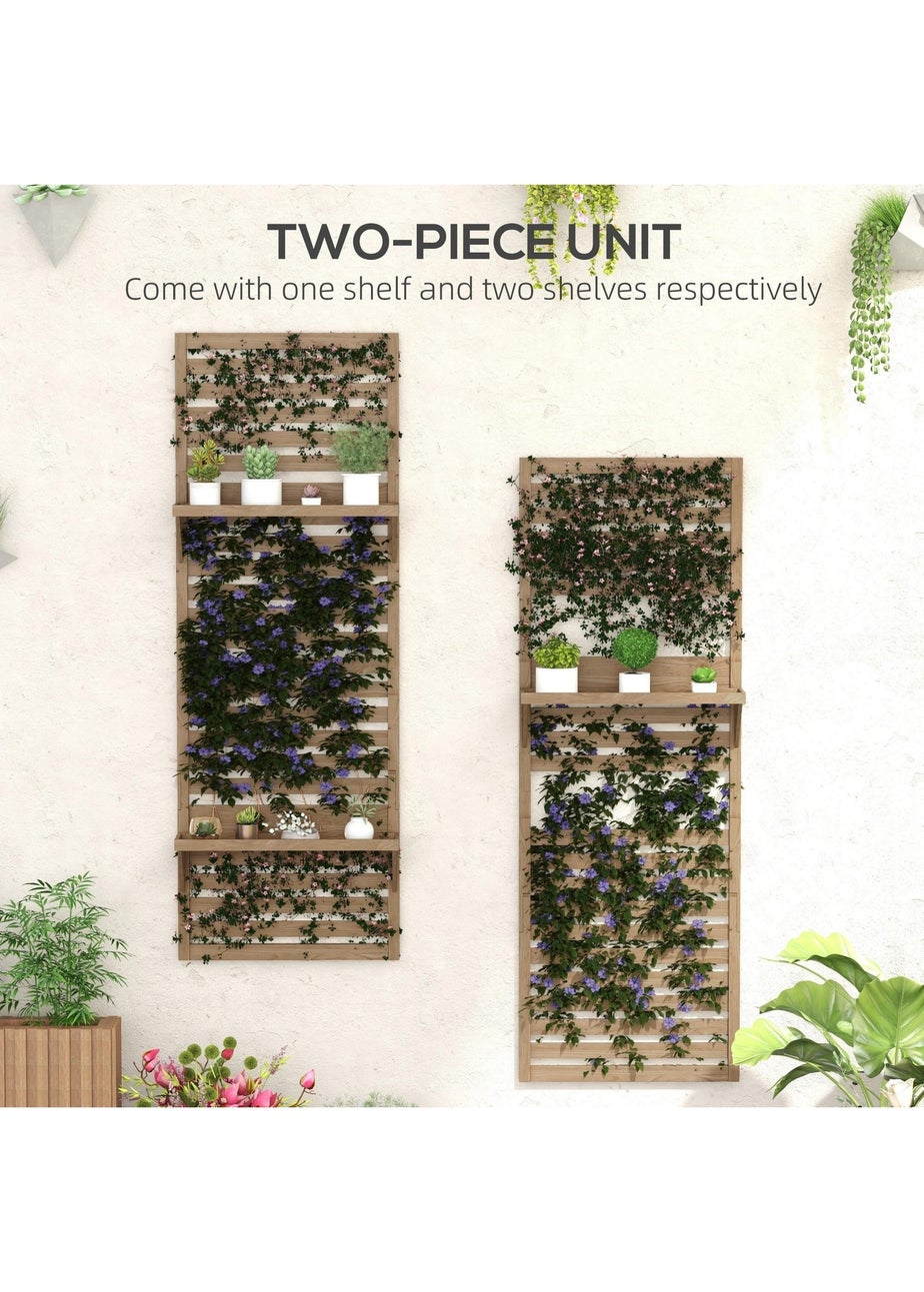 Outsunny Wall Mounted Plant Stands Set of 2 with Shelves and Slatted Trellis