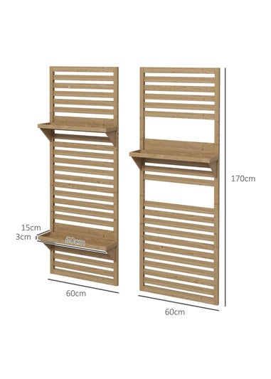 Outsunny Wall Mounted Plant Stands Set of 2 with Shelves and Slatted Trellis