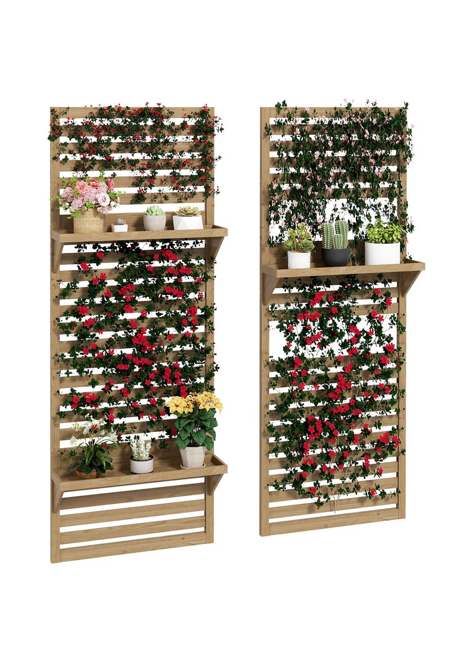Outsunny Wall Mounted Plant Stands Set of 2 with Shelves and Slatted Trellis