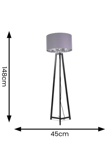 ValueLights Lottie Painted Black Floor Lamp with Large Metallic Chrome Inner Drum Shade