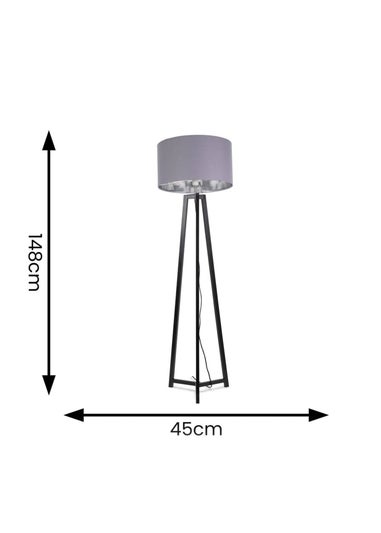 ValueLights Lottie Painted Black Floor Lamp with Large Metallic Chrome Inner Drum Shade