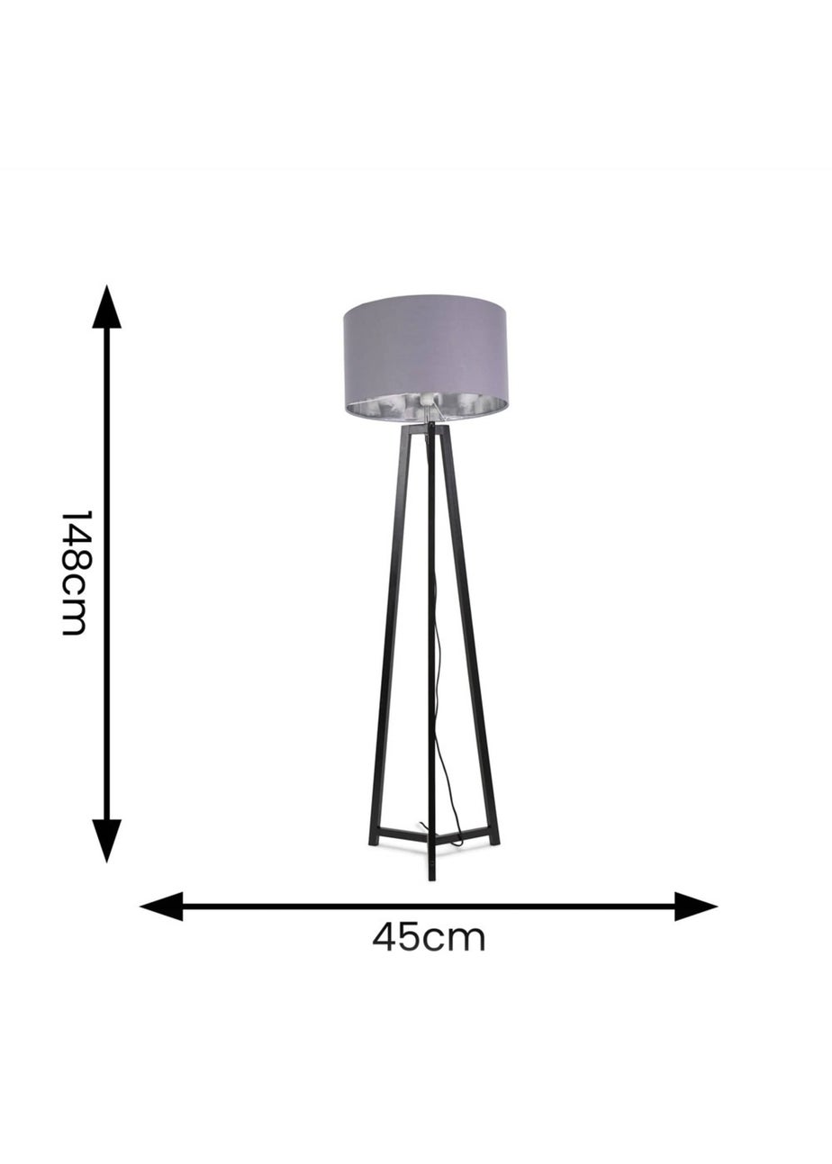 ValueLights Lottie Painted Black Floor Lamp with Large Metallic Chrome Inner Drum Shade