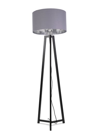 ValueLights Lottie Painted Black Floor Lamp with Large Metallic Chrome Inner Drum Shade
