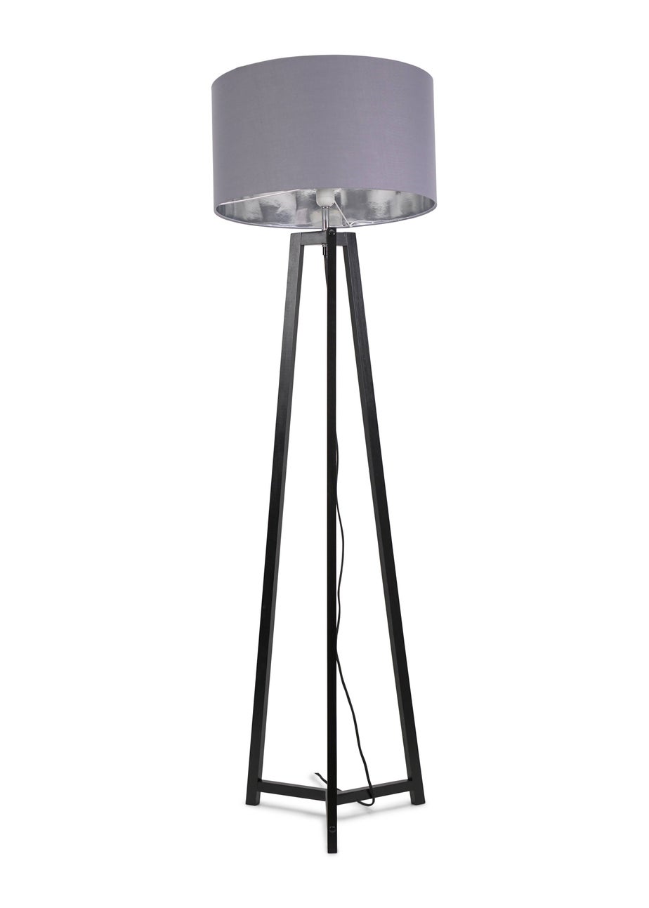 ValueLights Lottie Painted Black Floor Lamp with Large Metallic Chrome Inner Drum Shade