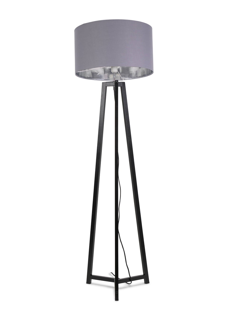ValueLights Lottie Painted Black Floor Lamp with Large Metallic Chrome Inner Drum Shade