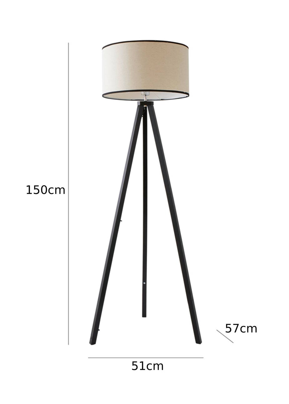 ValueLights Barbro Tripod Wood Black Floor Lamp with Large Drum Trim Shade