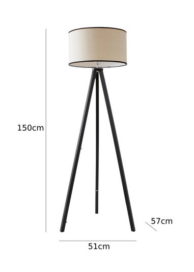 ValueLights Barbro Tripod Wood Black Floor Lamp with Large Drum Trim Shade