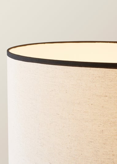 ValueLights Barbro Tripod Wood Black Floor Lamp with Large Drum Trim Shade