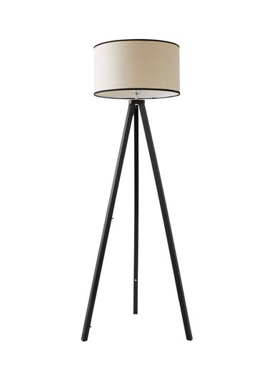 ValueLights Barbro Tripod Wood Black Floor Lamp with Large Drum Trim Shade