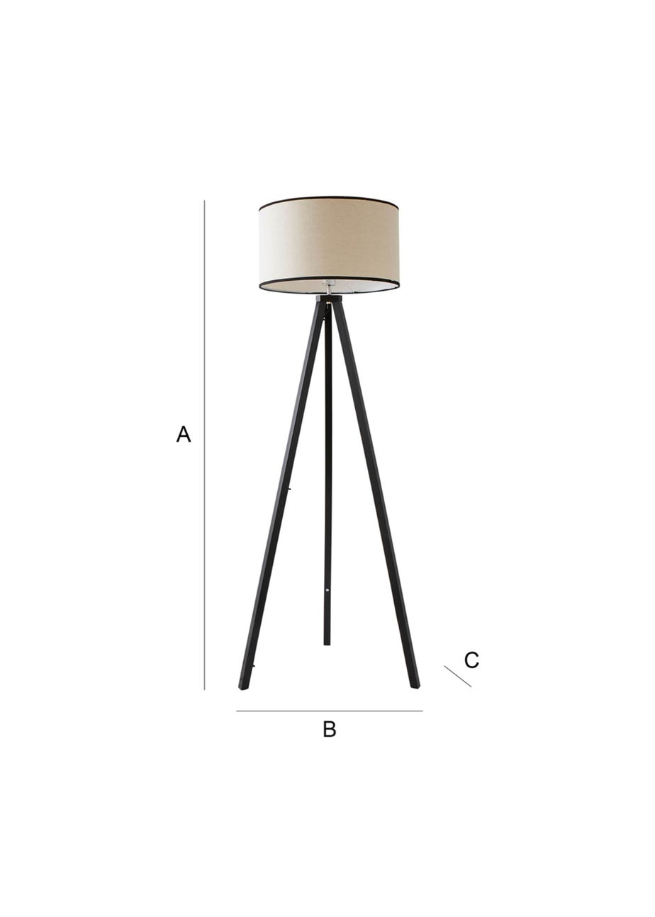 ValueLights Barbro Tripod Wood Black Floor Lamp with Large Drum Trim Shade