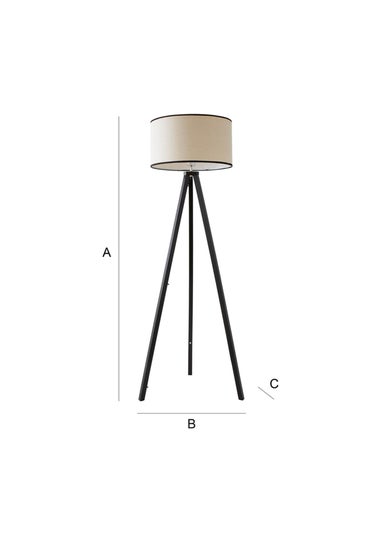 ValueLights Barbro Tripod Wood Black Floor Lamp with Large Drum Trim Shade