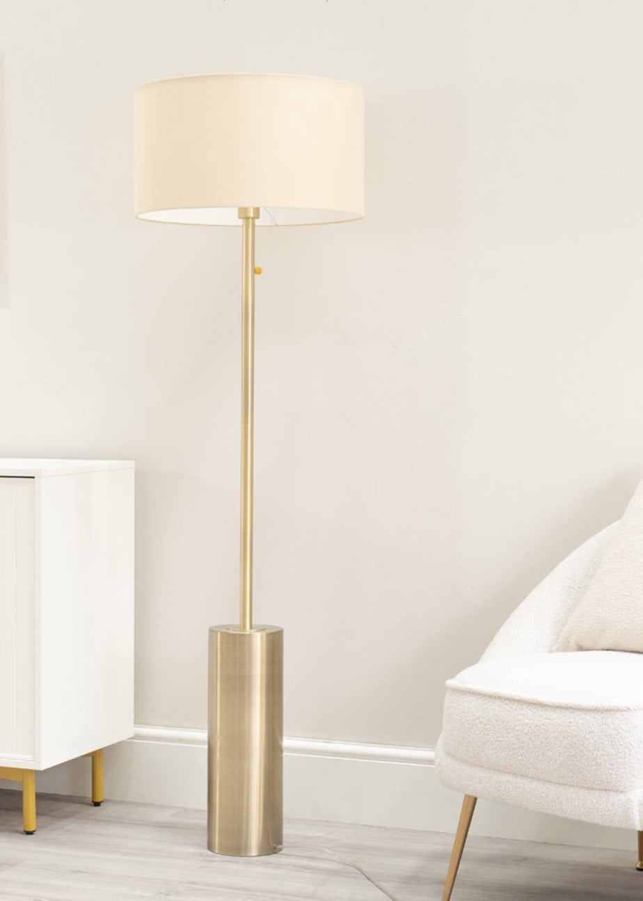 ValueLights Lexy Dimmable Plated Gold Floor Lamp with Large Drum Shade
