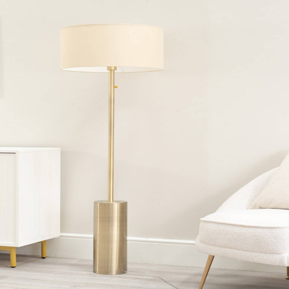 ValueLights Lexy Dimmable Plated Gold Floor Lamp with Large Drum Shade