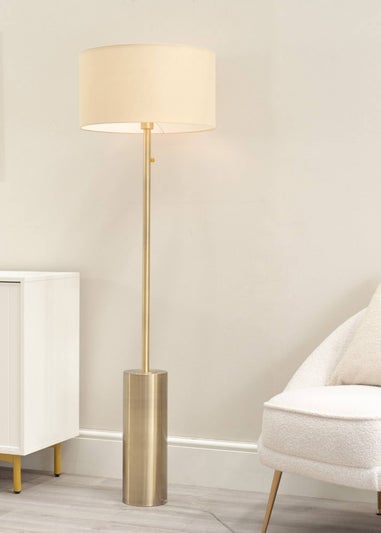 ValueLights Lexy Dimmable Plated Gold Floor Lamp with Large Drum Shade