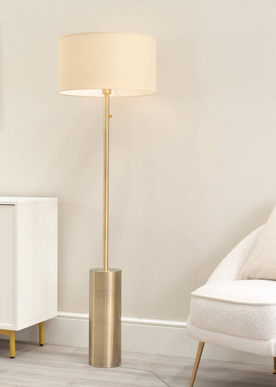 ValueLights Lexy Dimmable Plated Gold Floor Lamp with Large Drum Shade