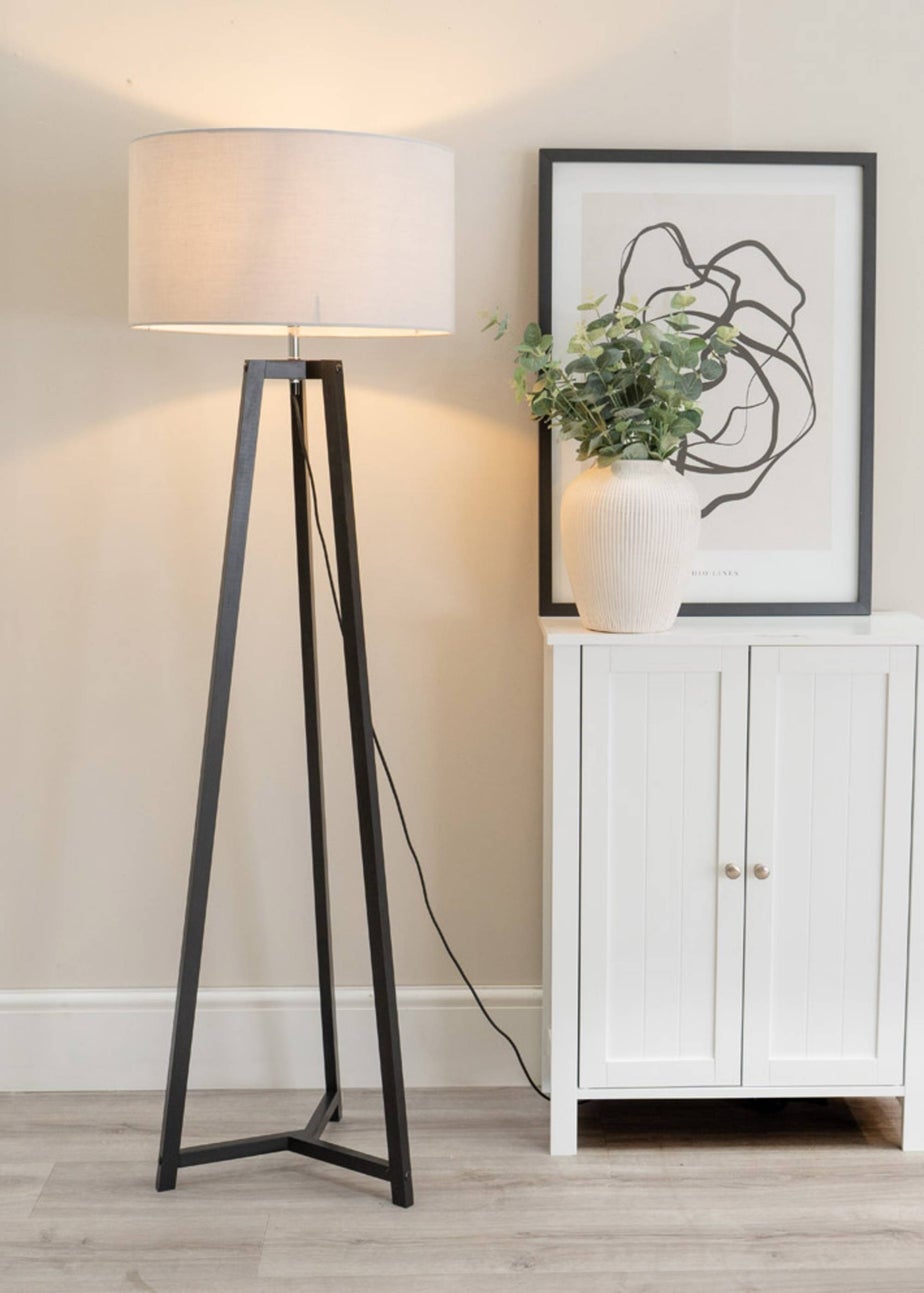ValueLights Lottie Painted Black Floor Lamp with Large Drum Shade