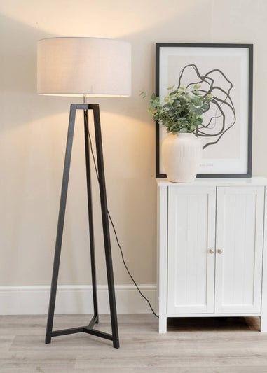 ValueLights Lottie Painted Black Floor Lamp with Large Drum Shade