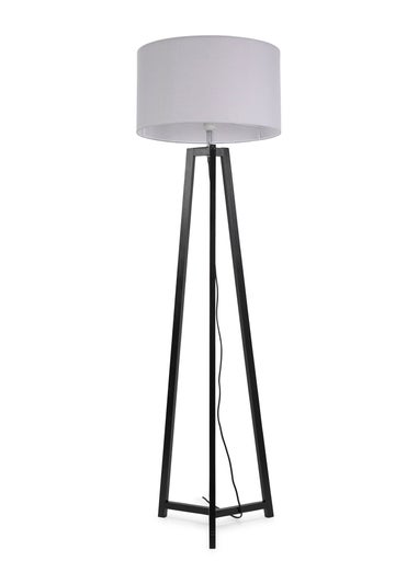 ValueLights Lottie Painted Black Floor Lamp with Large Drum Shade