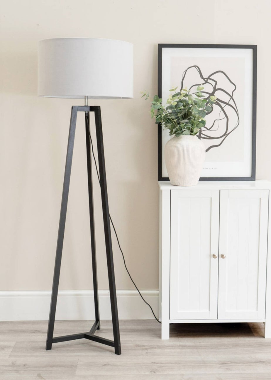 ValueLights Lottie Painted Black Floor Lamp with Large Drum Shade