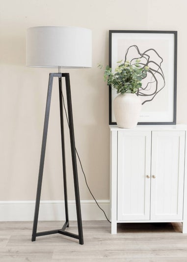ValueLights Lottie Painted Black Floor Lamp with Large Drum Shade