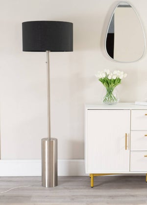 ValueLights Lexy Dimmable Plated Silver Floor Lamp with Large Drum Shade