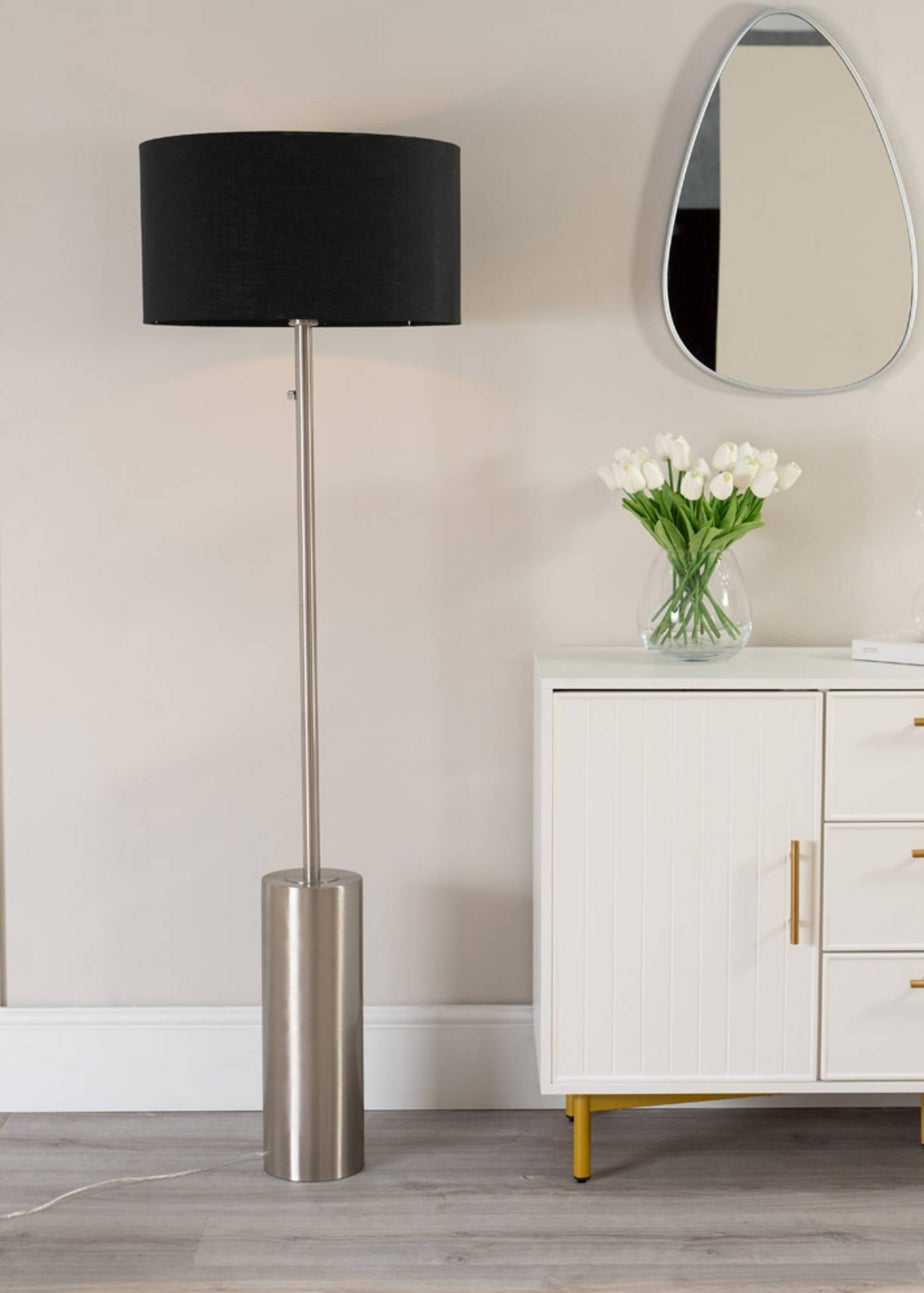 ValueLights Lexy Dimmable Plated Silver Floor Lamp with Large Drum Shade