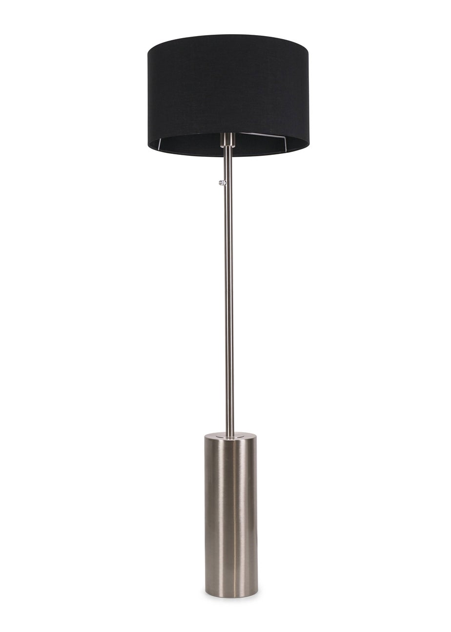ValueLights Lexy Dimmable Plated Silver Floor Lamp with Large Drum Shade