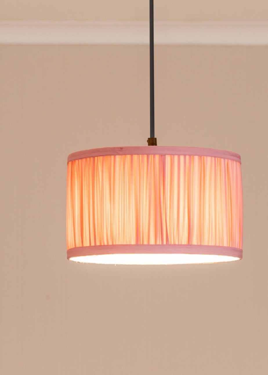 ValueLights Small Jess Fabric Faux Silk Pink Drum Ceiling Pendant Shade