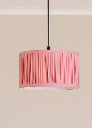 ValueLights Small Jess Fabric Faux Silk Pink Drum Ceiling Pendant Shade