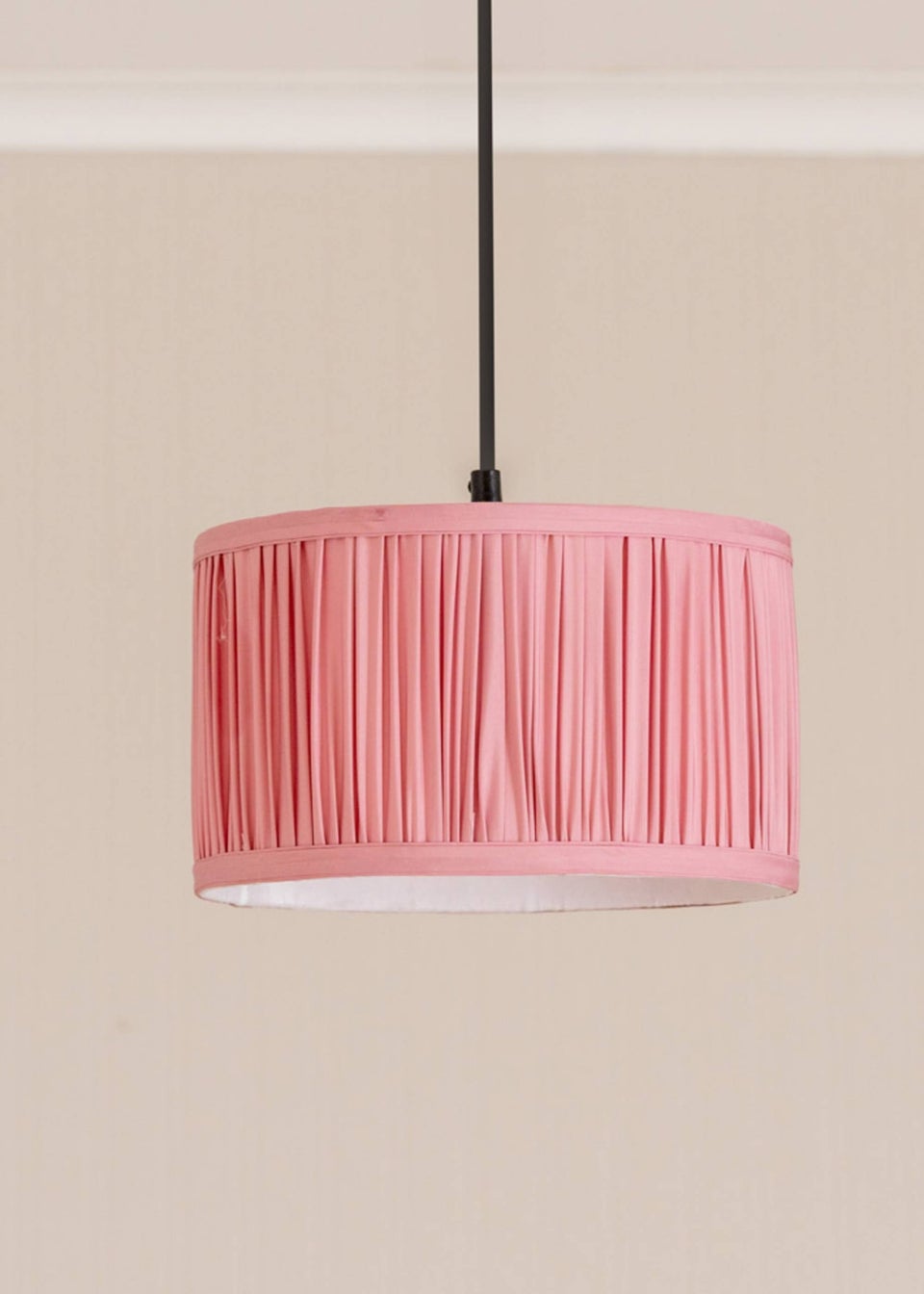 ValueLights Small Jess Fabric Faux Silk Pink Drum Ceiling Pendant Shade