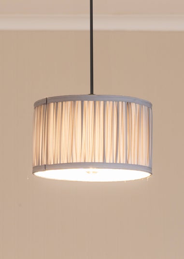 ValueLights Small Jess Fabric Faux Silk Blue Drum Ceiling Pendant Shade