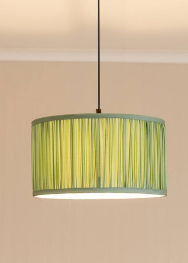 ValueLights Large Jess Fabric Faux Silk Green Drum Ceiling Pendant Shade