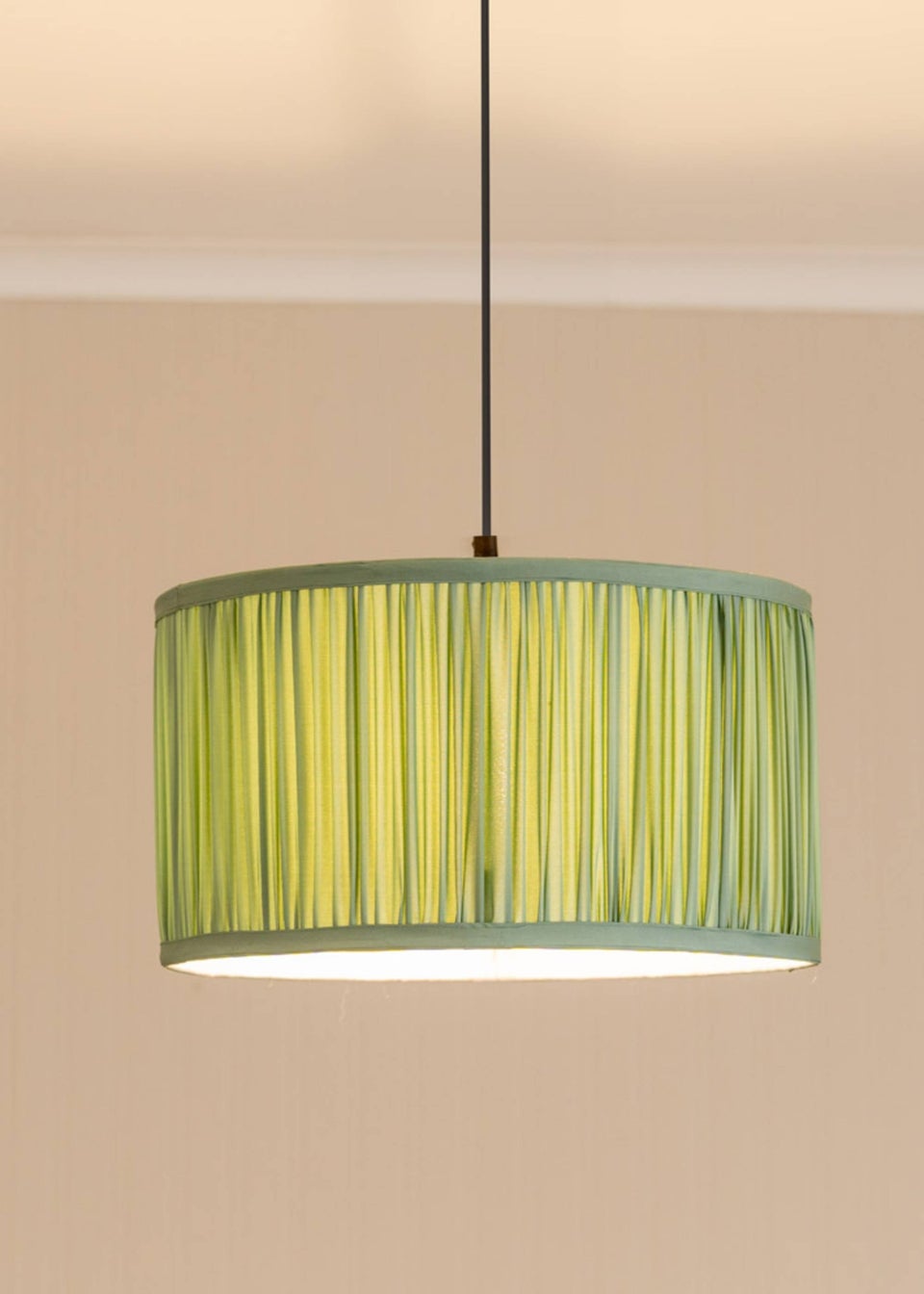 ValueLights Large Jess Fabric Faux Silk Green Drum Ceiling Pendant Shade