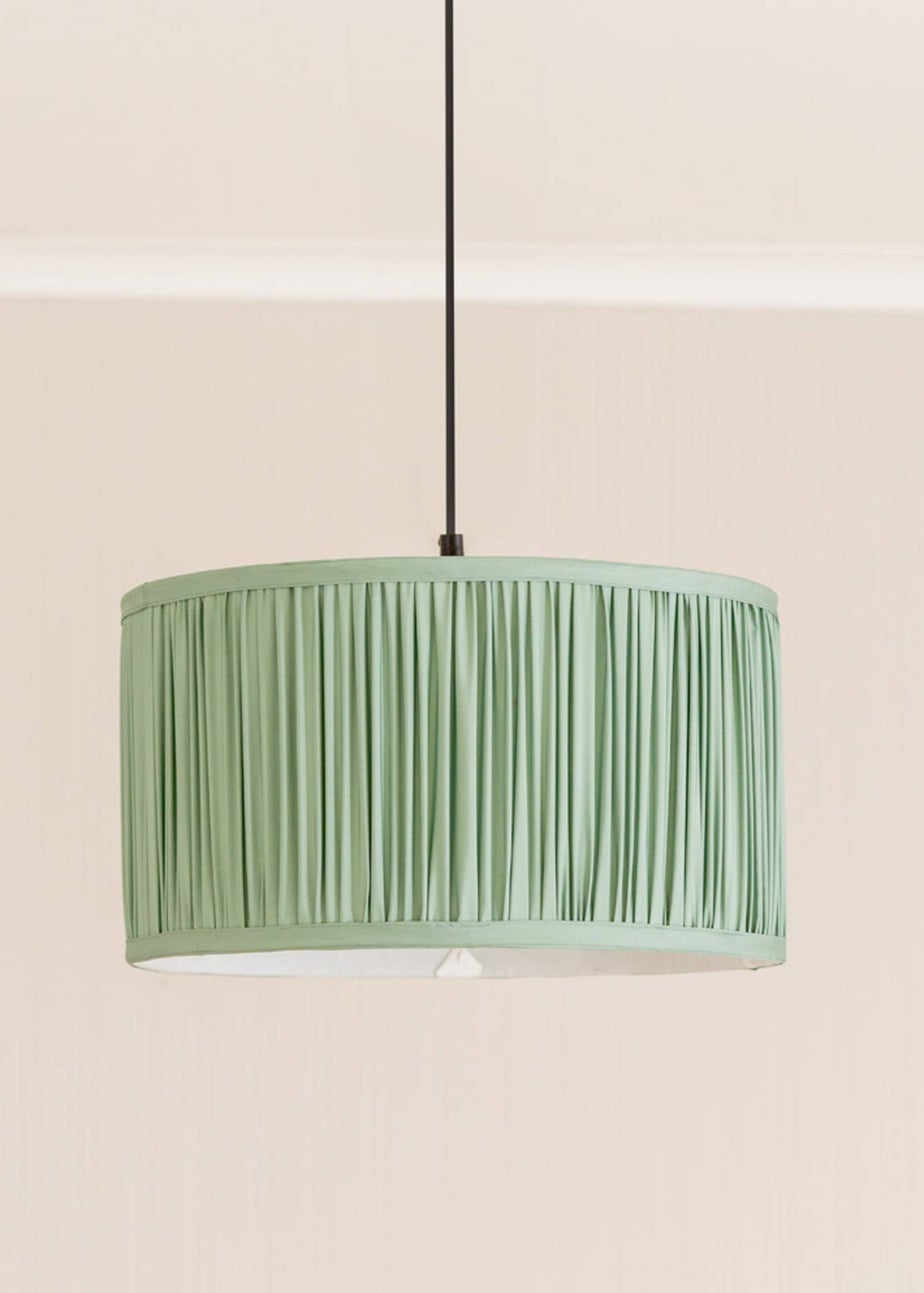 ValueLights Large Jess Fabric Faux Silk Green Drum Ceiling Pendant Shade