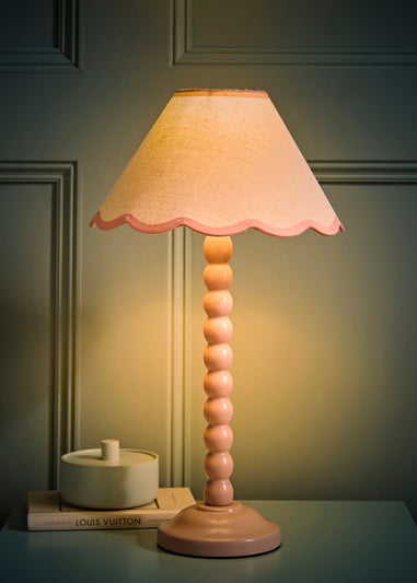ValueLights Bobbles Painted Pink Table Lamp with Small Tapered Shade