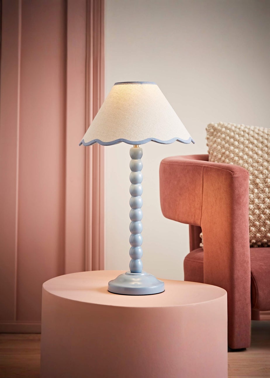 ValueLights Bobbles Painted Blue Table Lamp with Large Tapered Shade