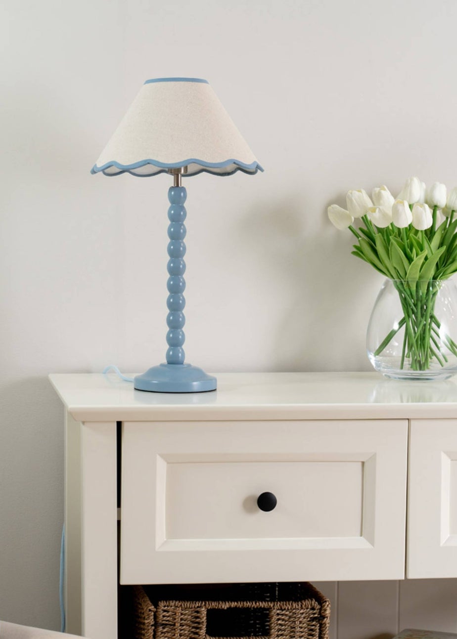 ValueLights Bobbles Painted Blue Table Lamp with Large Tapered Shade