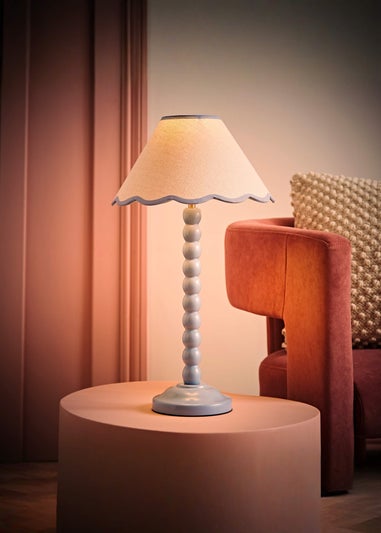 ValueLights Bobbles Painted Blue Table Lamp with Large Tapered Shade