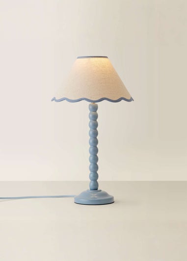 ValueLights Bobbles Painted Blue Table Lamp with Large Tapered Shade