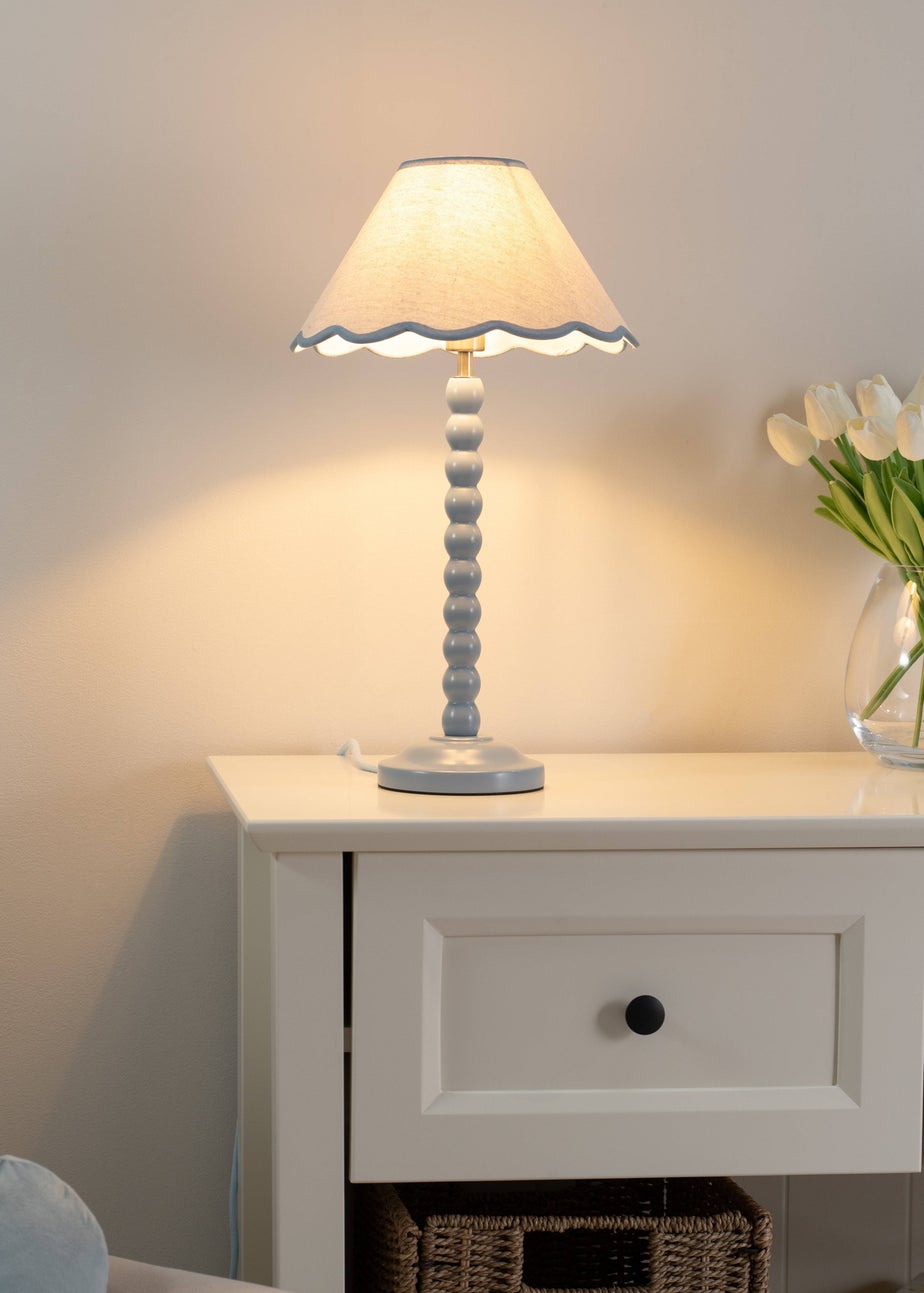 ValueLights Bobbles Painted Blue Table Lamp with Large Tapered Shade