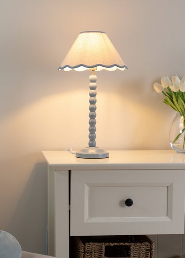 ValueLights Bobbles Painted Blue Table Lamp with Large Tapered Shade