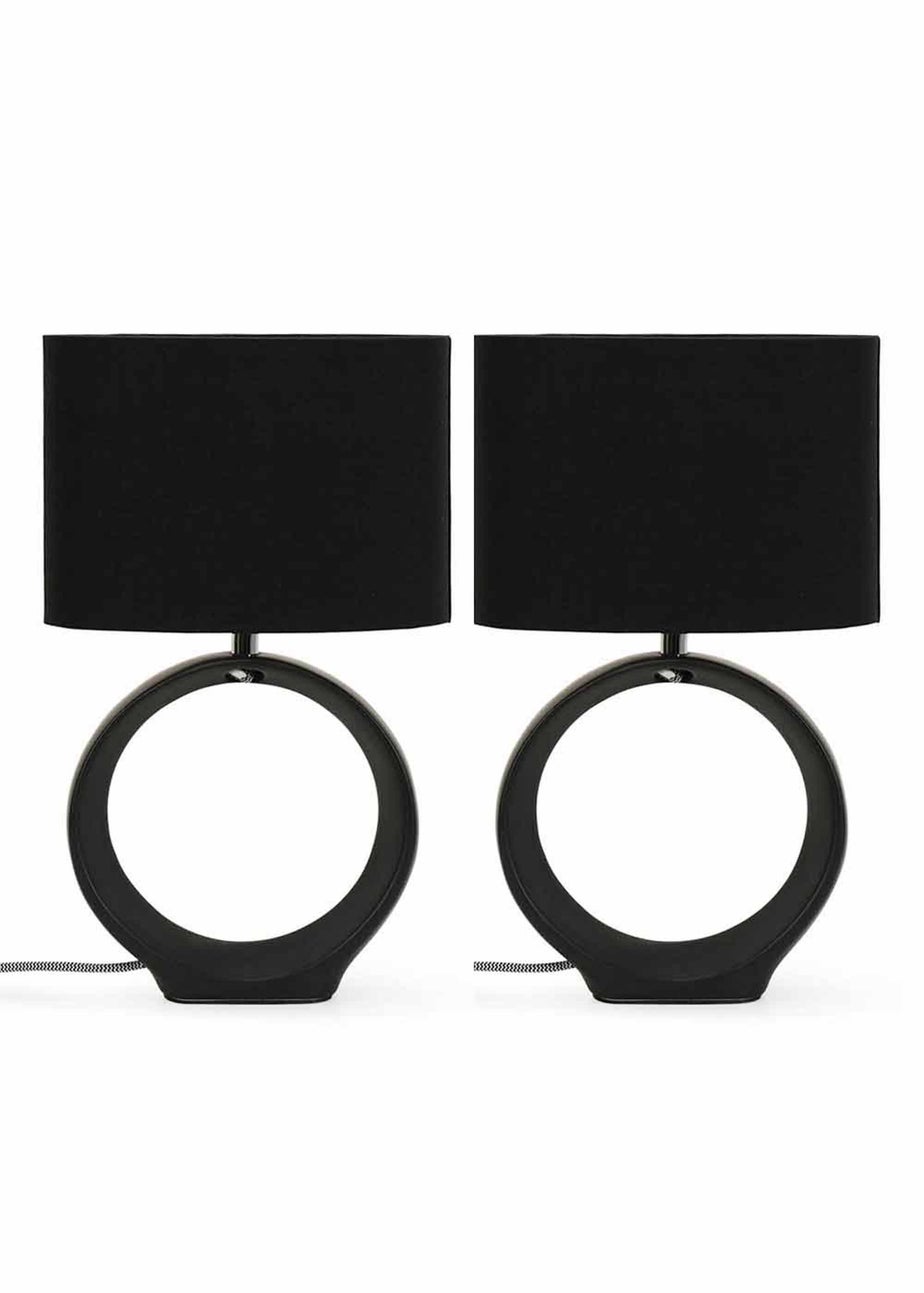 ValueLights Tia Pair of Matte Black Table Lamp & E14 Candle