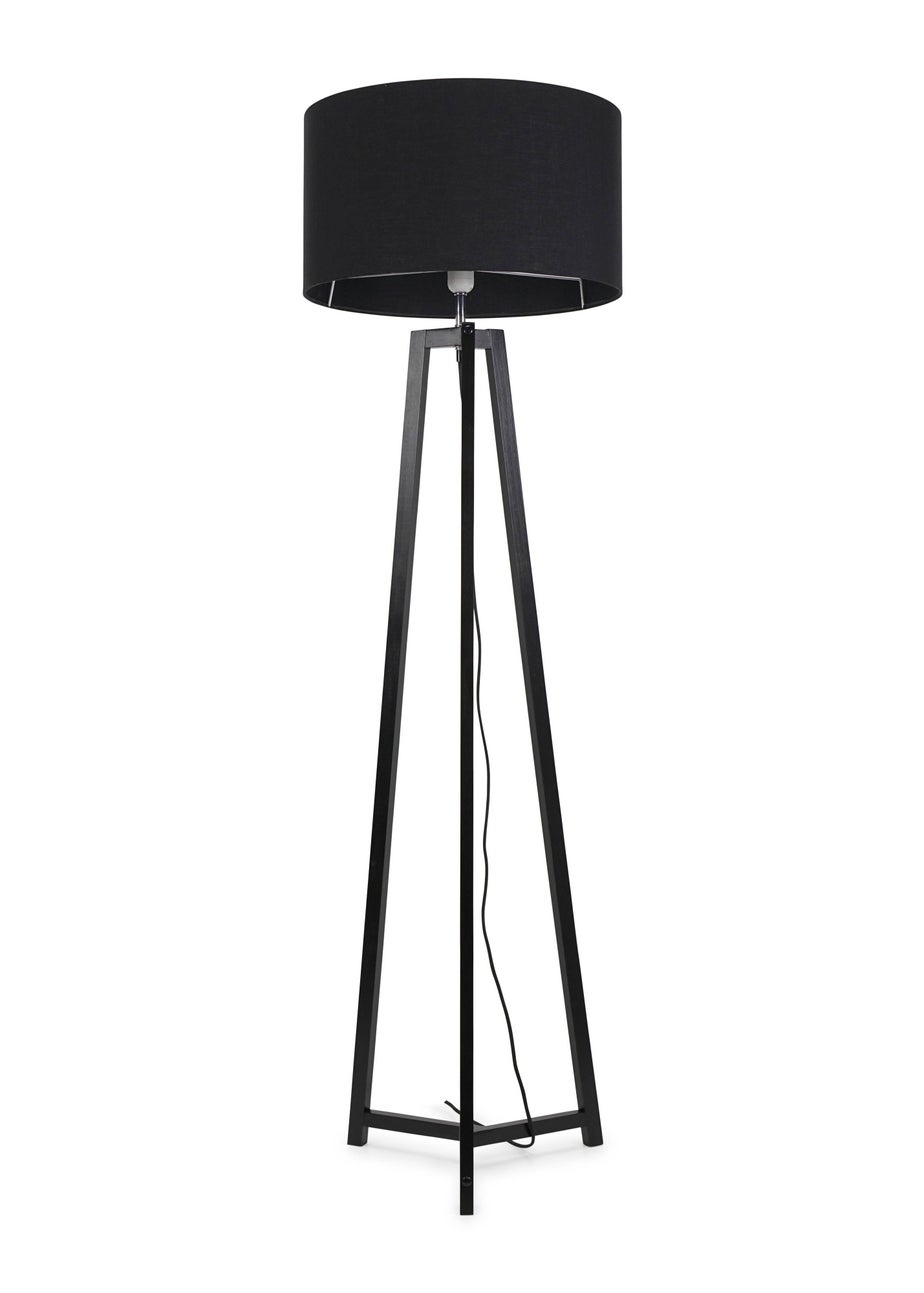 ValueLights Lottie Painted Black Floor Lamp with Large Drum Shade