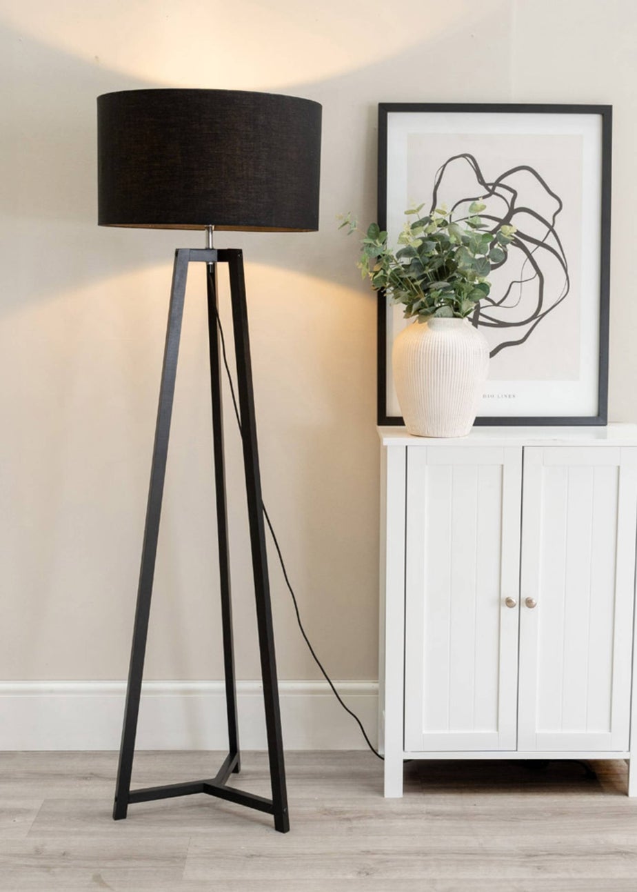 ValueLights Lottie Painted Black Floor Lamp with Large Drum Shade