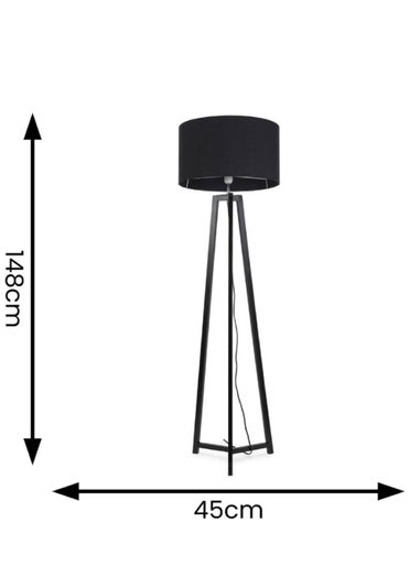 ValueLights Lottie Painted Black Floor Lamp with Large Drum Shade